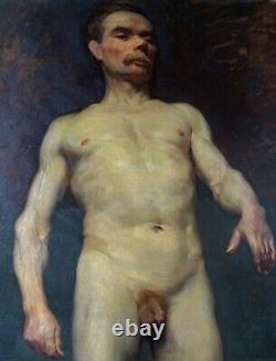 Male Nude Large Oil On Canvas Ancient Original Painting