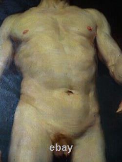 Male Nude Large Oil On Canvas Ancient Original Painting