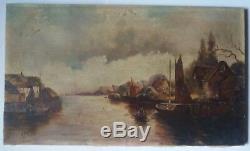 Marine Barbizon Oil On Canvas 1900 Old Landscape Painting