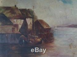 Marine Barbizon Oil On Canvas 1900 Old Landscape Painting