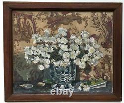 Marty's Ancient Painting, Oil On Canvas, Bouquet Of Flowers, Early 20th Century