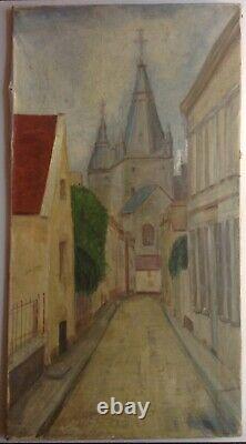 Near Old Painting Elisha Maclet Landscape In Church Great Oil On Canvas