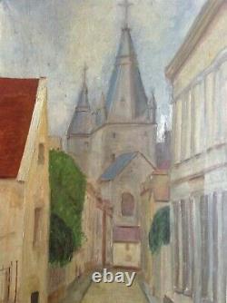 Near Old Painting Elisha Maclet Landscape In Church Great Oil On Canvas