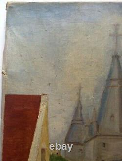 Near Old Painting Elisha Maclet Landscape In Church Great Oil On Canvas