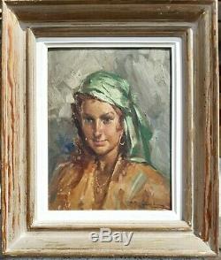 Nice Portrait Of A Young Gypsy Oil On Panel Painting Signed Former Wooden Frame