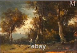 Nineteenth Century Old Landscape Painting: Peasant Woman at the Edge of the Woods