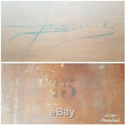 Nineteenth Jesus Christ Oil On Panel Table Old Wood Signed 54x65 Cross Path