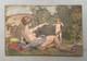 Nymph And Putto, Symbolist School, Oil On Panel, Antique Painting, Artwork