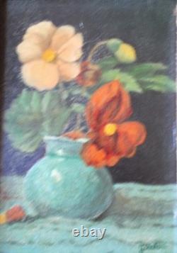 OIL ON CANVAS BOUQUET OF FLOWERS antique frame