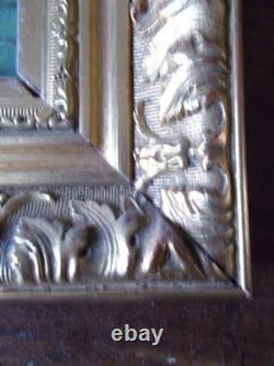 OIL ON CANVAS BOUQUET OF FLOWERS antique frame