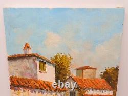 OLD OIL PAINTING ON CANVAS VILLAGE VIEW signed VIBERT Emile CHARENTE