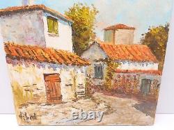 OLD OIL PAINTING ON CANVAS VILLAGE VIEW signed VIBERT Emile CHARENTE