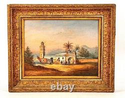 OLD ORIENTALIST OIL PAINTING ON CARDBOARD 33x27cm 19th century painting Mosquee