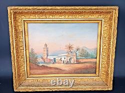 OLD ORIENTALIST OIL PAINTING ON CARDBOARD 33x27cm 19th century painting Mosquee