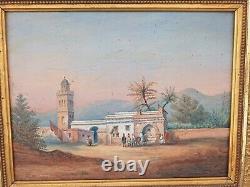 OLD ORIENTALIST OIL PAINTING ON CARDBOARD 33x27cm 19th century painting Mosquee