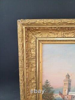 OLD ORIENTALIST OIL PAINTING ON CARDBOARD 33x27cm 19th century painting Mosquee