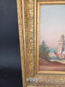 OLD ORIENTALIST OIL PAINTING ON CARDBOARD 33x27cm 19th century painting Mosquee