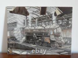 OLD PAINTING Oil on Canvas TRAIN LOCOMOTIVE Signed and Dated R. WOODWARD 2006