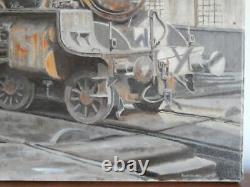 OLD PAINTING Oil on Canvas TRAIN LOCOMOTIVE Signed and Dated R. WOODWARD 2006