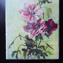 OLD PAINTING Oil on canvas Flowers Anemones