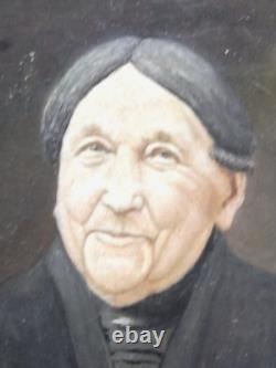 OLD TABLEAU PAINTING PORTRAIT OIL ON WOOD Signed