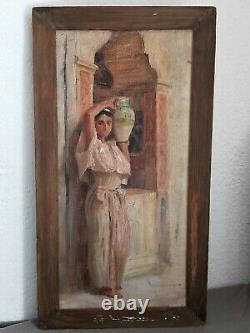 +++ Oil Old Orientalist Painting Beginning 20th Girl At The Pitcher +++