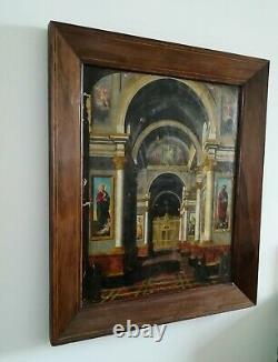Oil On Canvas 82.5 X Old Italian Church About 69,5cm