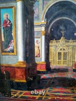 Oil On Canvas 82.5 X Old Italian Church About 69,5cm