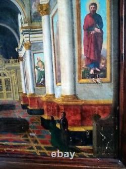 Oil On Canvas 82.5 X Old Italian Church About 69,5cm