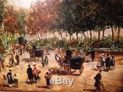 Oil On Canvas Boulevards Of Paris Animated Scene Old Impressionist