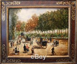 Oil On Canvas Boulevards Of Paris Animated Scene Old Impressionist