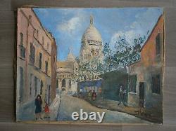 Oil On Canvas Decor Rue Paris Montmartre Sacre Coeur Painting Ancien