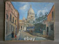 Oil On Canvas Decor Rue Paris Montmartre Sacre Coeur Painting Ancien