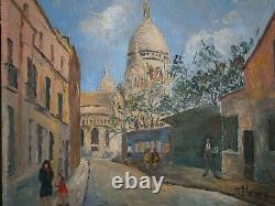 Oil On Canvas Decor Rue Paris Montmartre Sacre Coeur Painting Ancien