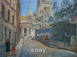 Oil On Canvas Decor Rue Paris Montmartre Sacre Coeur Painting Ancien