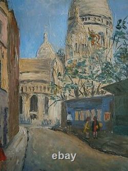 Oil On Canvas Decor Rue Paris Montmartre Sacre Coeur Painting Ancien