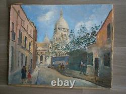 Oil On Canvas Decor Rue Paris Montmartre Sacre Coeur Painting Ancien