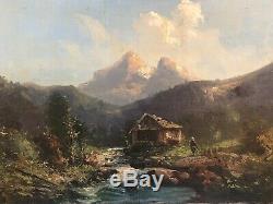 Oil On Canvas & France & Landscape Mountain & River & Chalet & Old