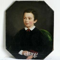 Oil On Canvas, Jules Gardot (1840-1900) Young Boy With Book Old Portrait