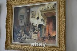 Oil On Canvas Jules Rene Herve Rare Scene Of Old Inn Genre Painting