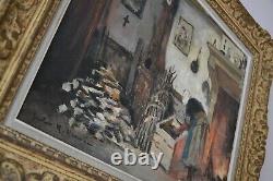 Oil On Canvas Jules Rene Herve Rare Scene Of Old Inn Genre Painting