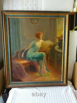 Oil On Canvas Old Canals Rene Balades Woman In An Interior Art Deco