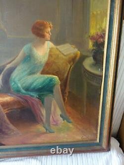 Oil On Canvas Old Canals Rene Balades Woman In An Interior Art Deco
