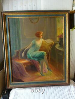 Oil On Canvas Old Canals Rene Balades Woman In An Interior Art Deco