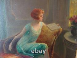 Oil On Canvas Old Canals Rene Balades Woman In An Interior Art Deco