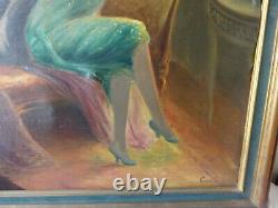 Oil On Canvas Old Canals Rene Balades Woman In An Interior Art Deco