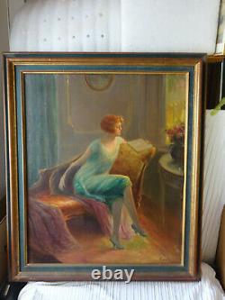 Oil On Canvas Old Canals Rene Balades Woman In An Interior Art Deco