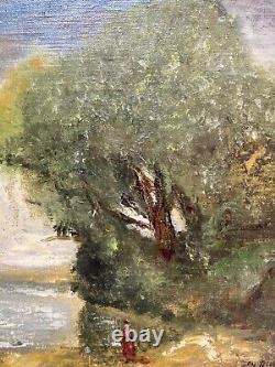 Oil On Canvas Old Lakeside Late 19th School Of Barbizon