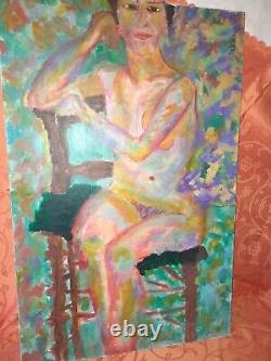 Oil On Canvas Old Portrait Of Naked Woman Signed Raskin