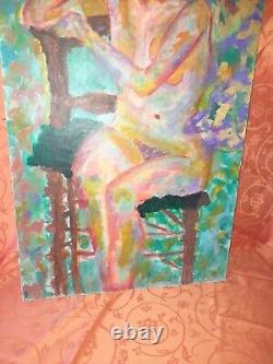 Oil On Canvas Old Portrait Of Naked Woman Signed Raskin